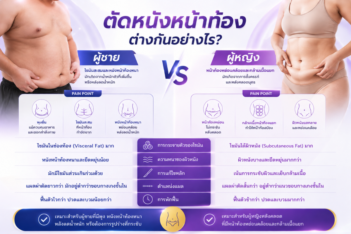 เปรียบเทียบตัดหนังหน้าท้อง ผู้ชาย vs ผู้หญิง