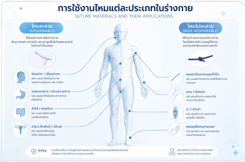 Infographic showing applications of each suture type