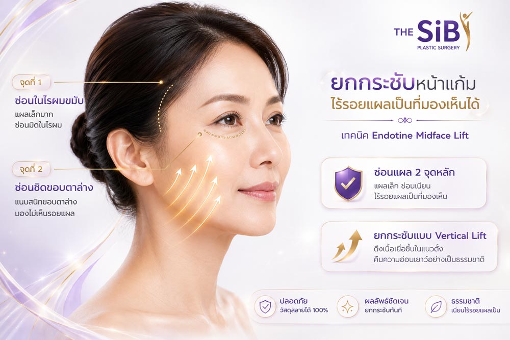 กราฟิกแสดงตำแหน่งการซ่อนแผล Endotine Midface